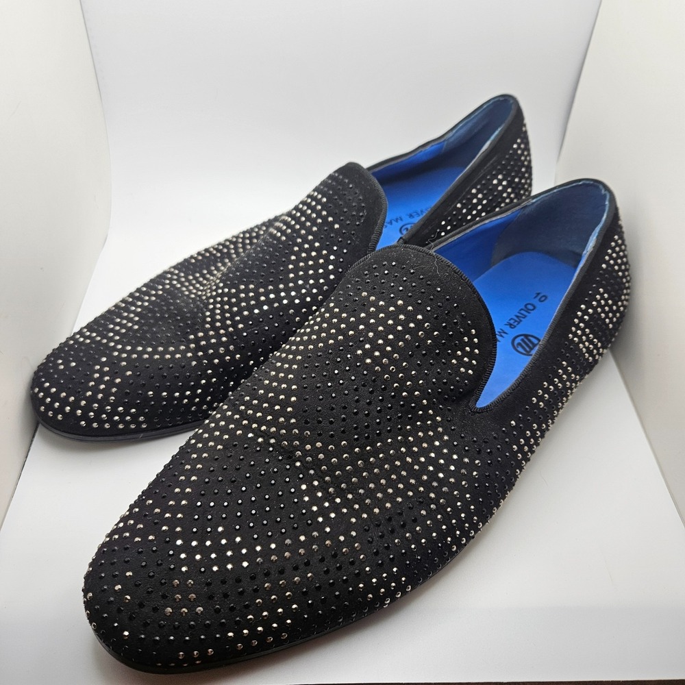 Oliver Mason Sz 10‎ Black Studded Loafers Mens Dress Shoes Rhinestone Style